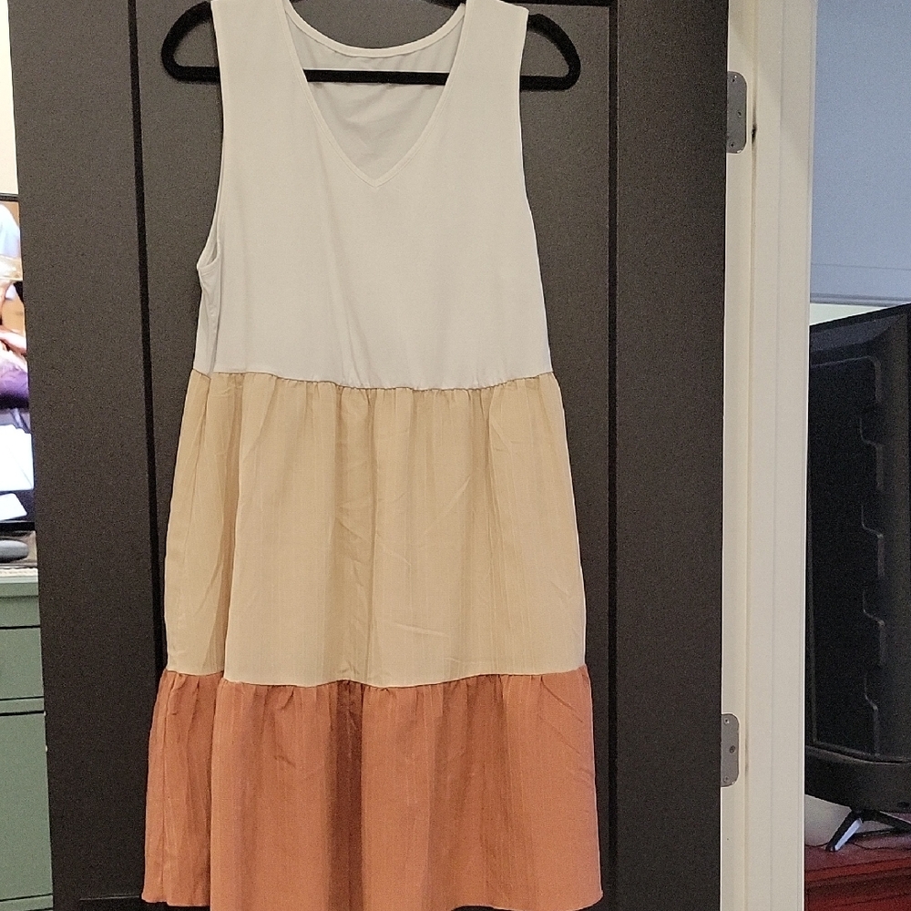 SHEIN Dress in White, Tan, and Brown